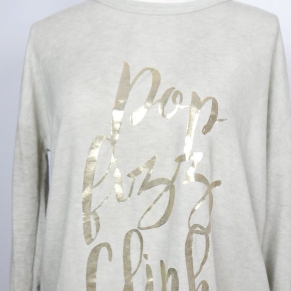 Sweet Claire Sage Green Soft Pop Fizz Clink Gold New Years NYE Sweatshirt Large - Picture 4 of 9
